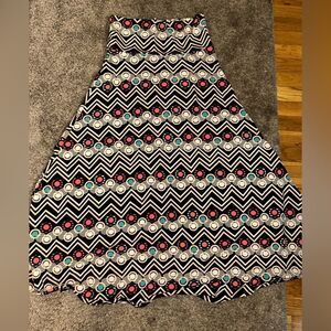 LuLaRoe Black and White Maxi Skirt with Pink and Blue Accents